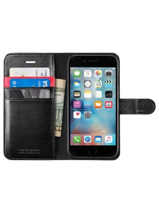 Книжка-чехол Spigen Wallet S для iPhone 6S/6, Black Leather 