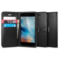Книжка-чехол Spigen Wallet S для iPhone 6S/6, Black Leather 