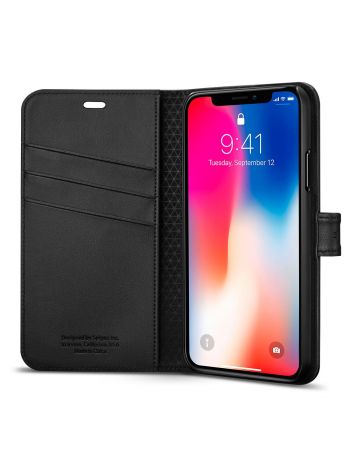 Книжка-Чехол Spigen для iPhone X/XS Wallet S, Black, 057CS22176